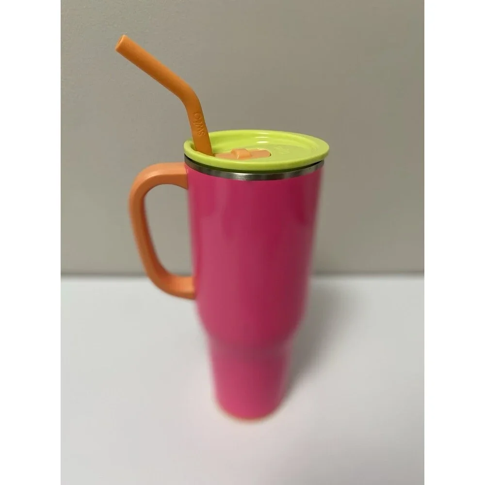SWIG Life 40 oz Initial D Pink Mug Tumbler with Lid And Straw